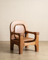 Dutch Brutalist Oak & Leather Lounge Chair, 1970's