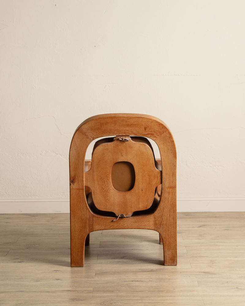 Dutch Brutalist Oak & Leather Lounge Chair, 1970's