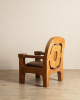 Dutch Brutalist Oak & Leather Lounge Chair, 1970's