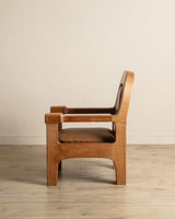 Dutch Brutalist Oak & Leather Lounge Chair, 1970's