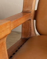 Dutch Brutalist Oak & Leather Lounge Chair, 1970's