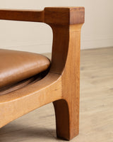 Dutch Brutalist Oak & Leather Lounge Chair, 1970's