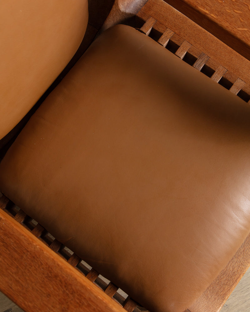 Dutch Brutalist Oak & Leather Lounge Chair, 1970's