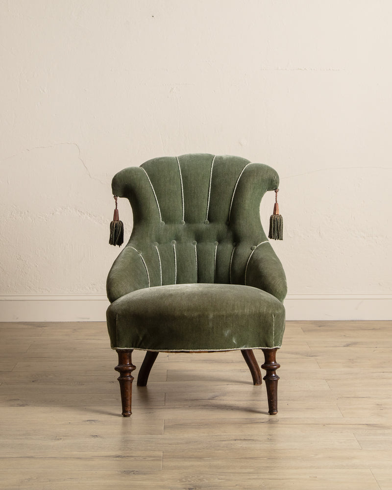 Pair of Swedish Tassel Back Mohair Parlor Chairs, 1930's