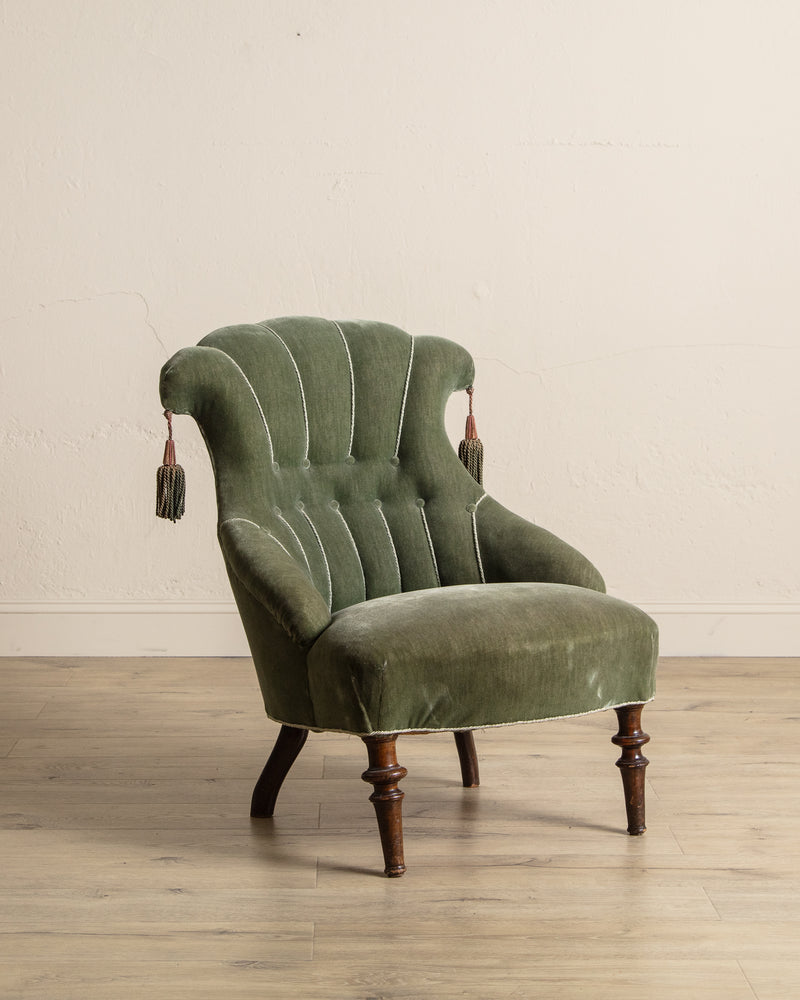 Pair of Swedish Tassel Back Mohair Parlor Chairs, 1930's