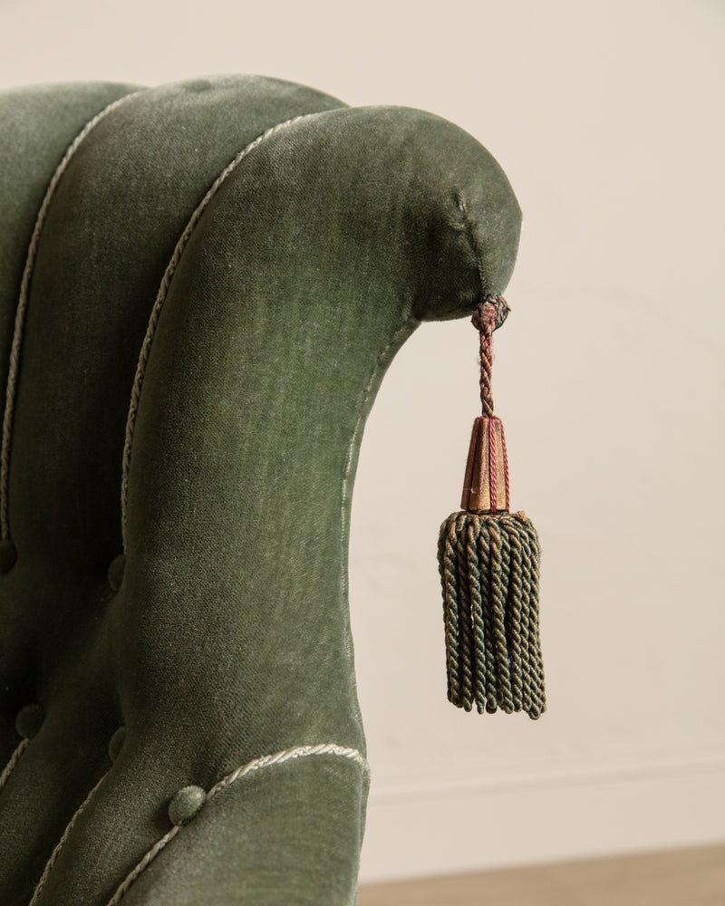 Pair of Swedish Tassel Back Mohair Parlor Chairs, 1930's