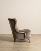 Danish Taupe Velvet Tufted Lounge Chair, 1960's