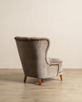Danish Taupe Velvet Tufted Lounge Chair, 1960's