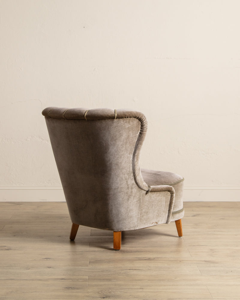 Danish Taupe Velvet Tufted Lounge Chair, 1960's