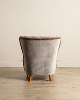 Danish Taupe Velvet Tufted Lounge Chair, 1960's