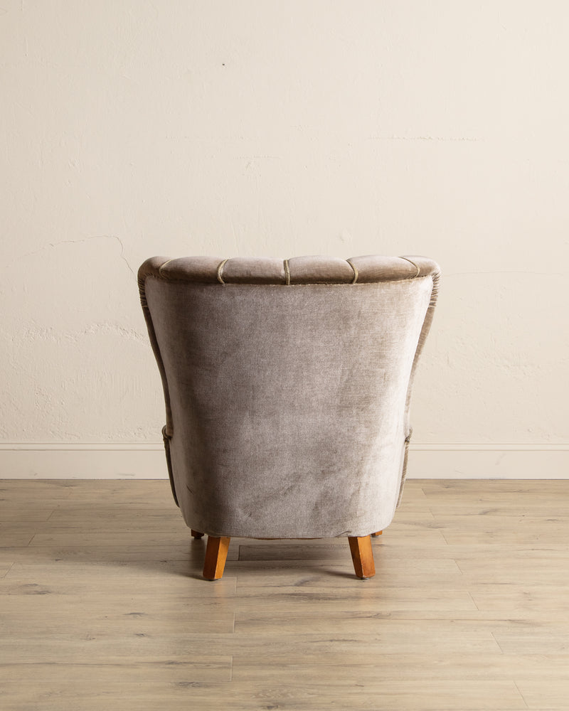 Danish Taupe Velvet Tufted Lounge Chair, 1960's