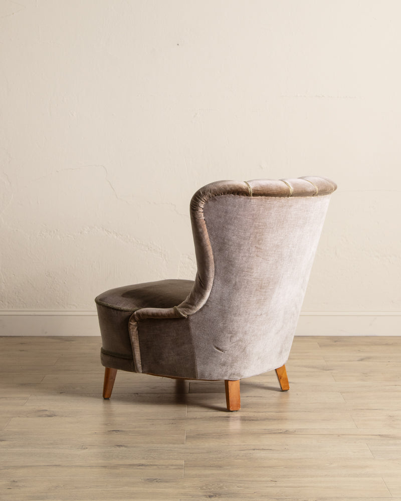 Danish Taupe Velvet Tufted Lounge Chair, 1960's