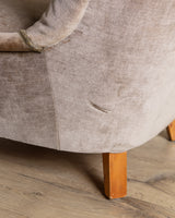 Danish Taupe Velvet Tufted Lounge Chair, 1960's