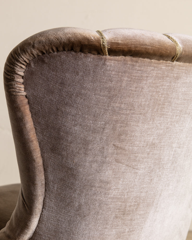 Danish Taupe Velvet Tufted Lounge Chair, 1960's