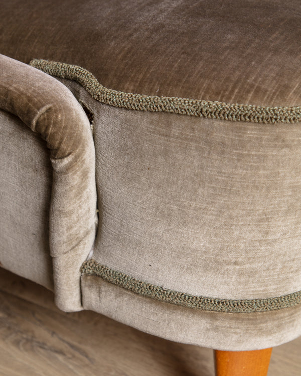 Danish Taupe Velvet Tufted Lounge Chair, 1960's