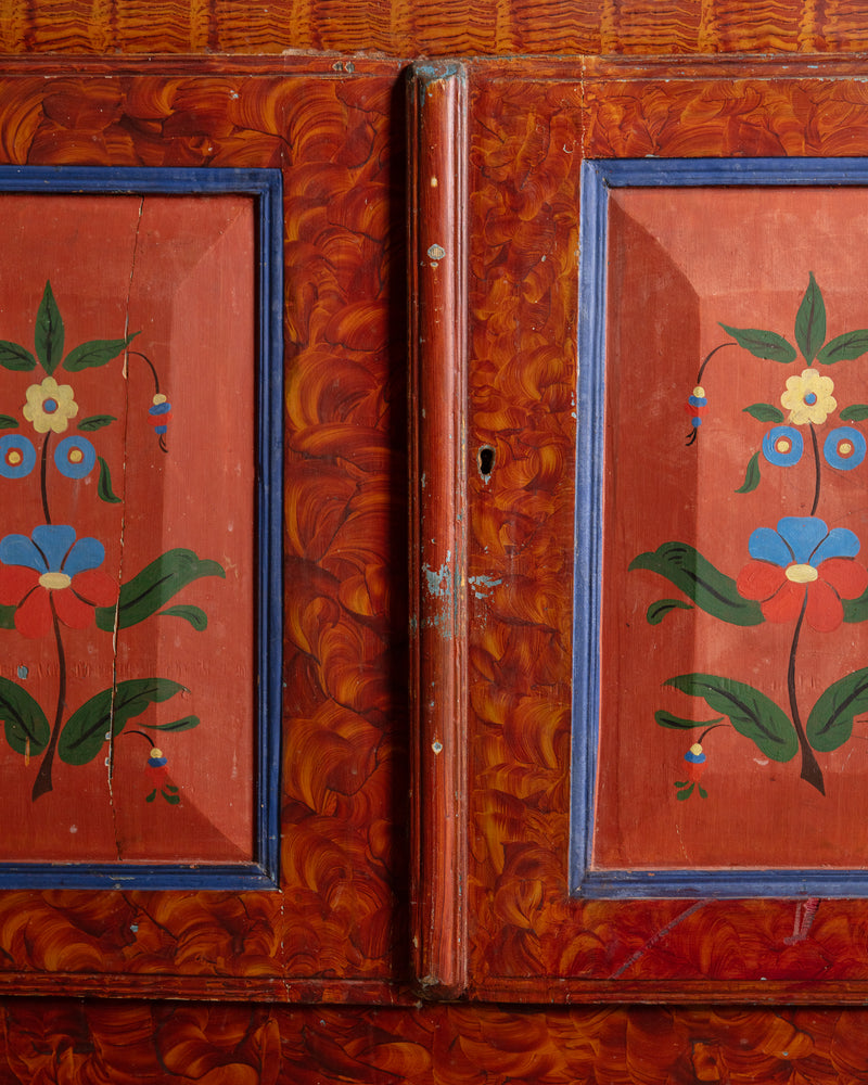 Scandinavian Folk Art Painted Secretary Cabinet, Dated 1916