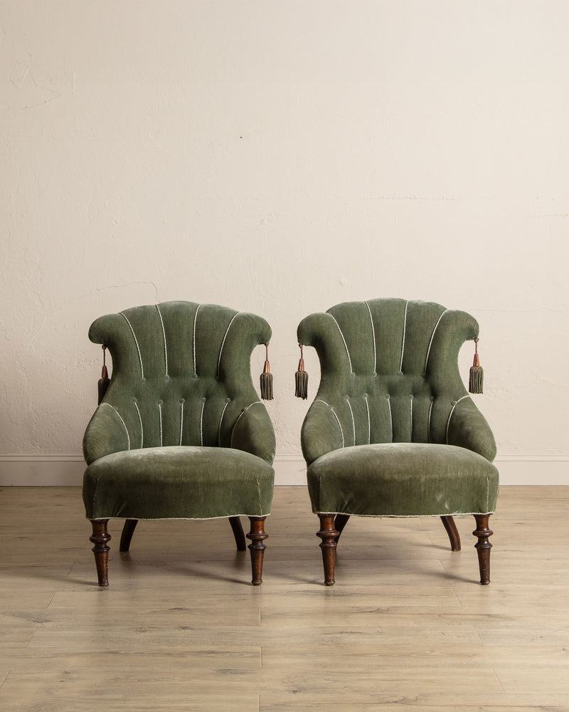 Pair of Swedish Tassel Back Mohair Parlor Chairs, 1930's