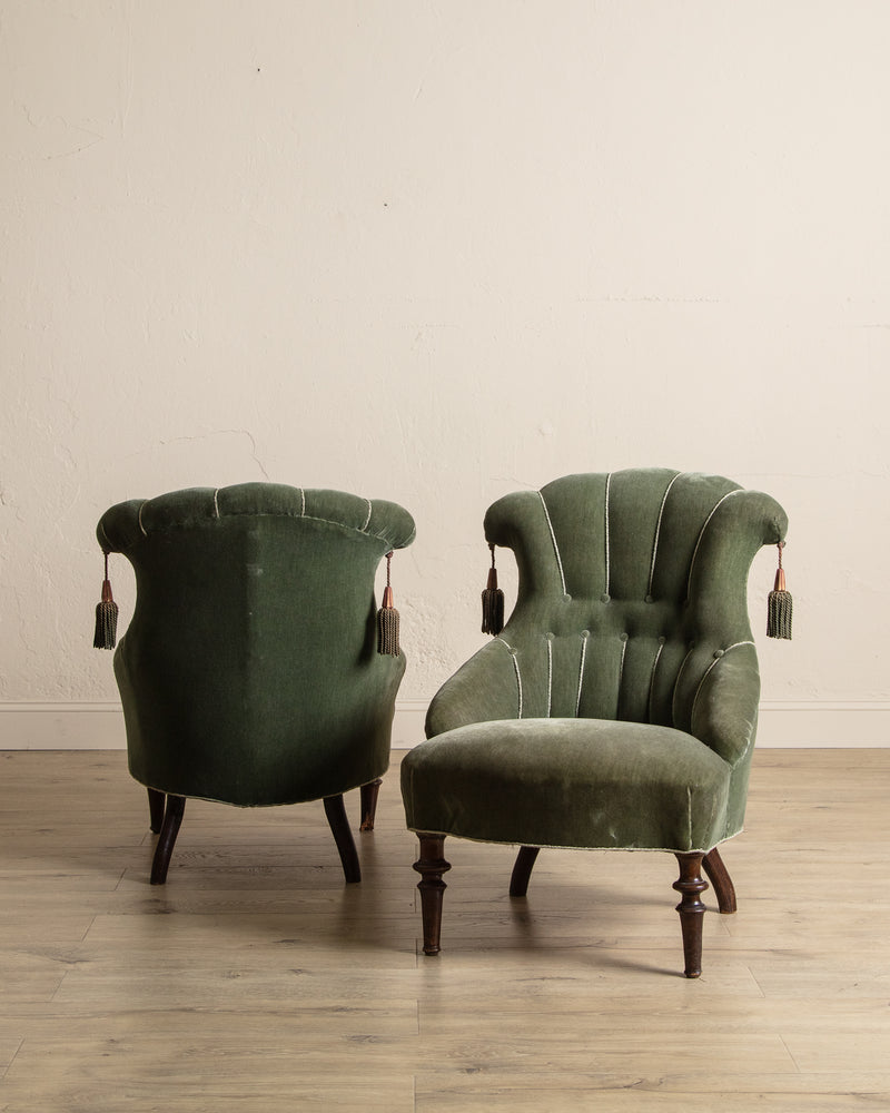 Pair of Swedish Tassel Back Mohair Parlor Chairs, 1930's