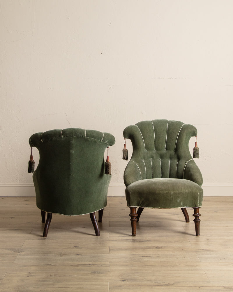 Pair of Swedish Tassel Back Mohair Parlor Chairs, 1930's