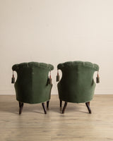 Pair of Swedish Tassel Back Mohair Parlor Chairs, 1930's