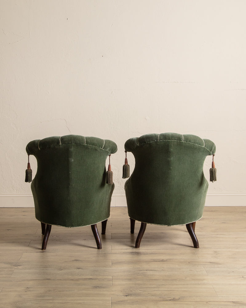 Pair of Swedish Tassel Back Mohair Parlor Chairs, 1930's