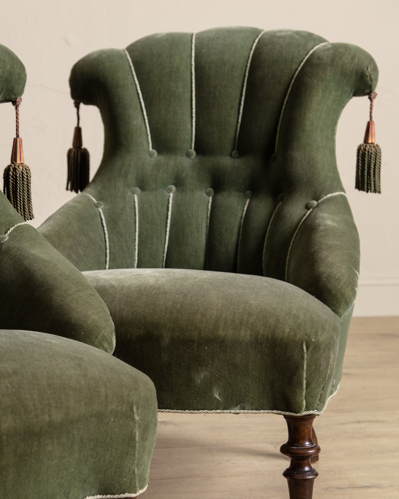 Pair of Swedish Tassel Back Mohair Parlor Chairs, 1930's