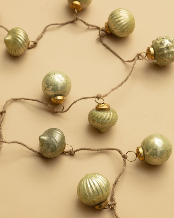 72"L Olive Embossed Mercury Glass Ornament Garland - Lone Fox