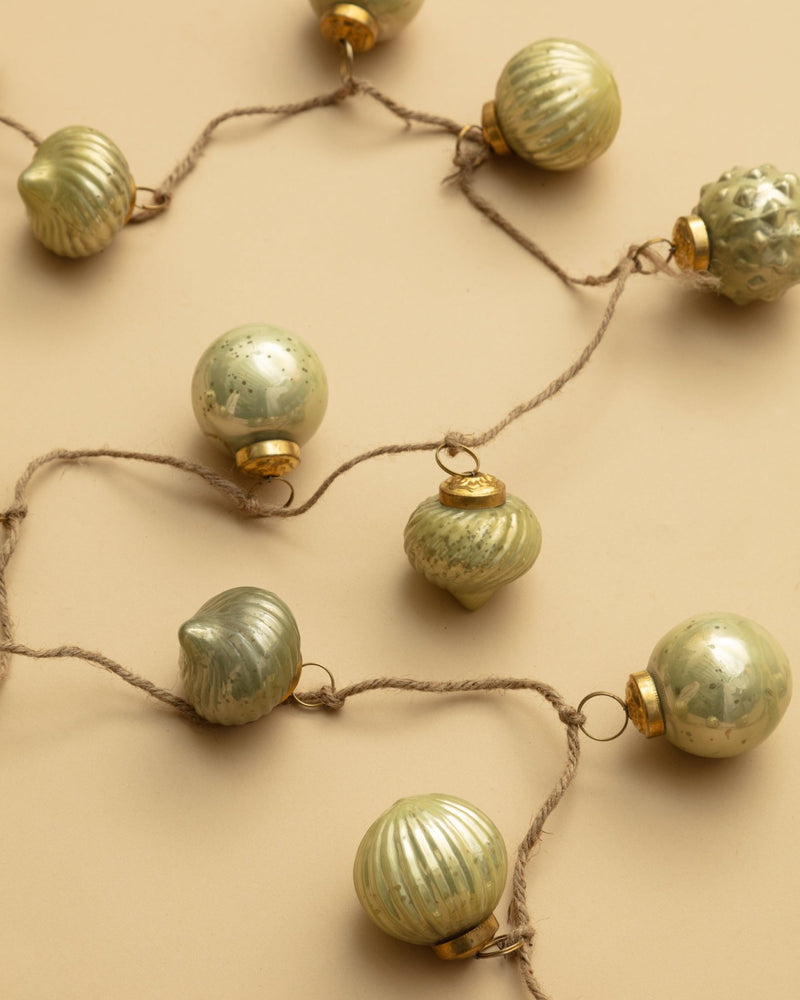 72"L Olive Embossed Mercury Glass Ornament Garland - Lone Fox