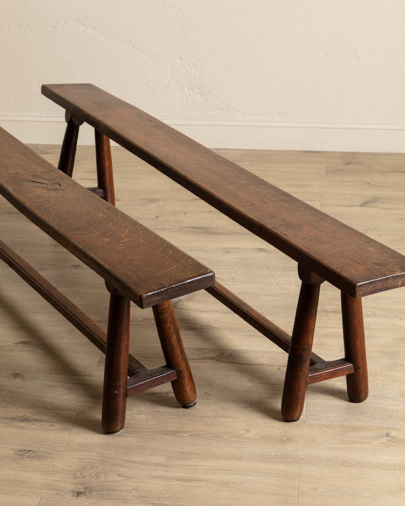 78" French Oak Wood Bench, France, 1920's (2 Available) - Lone Fox