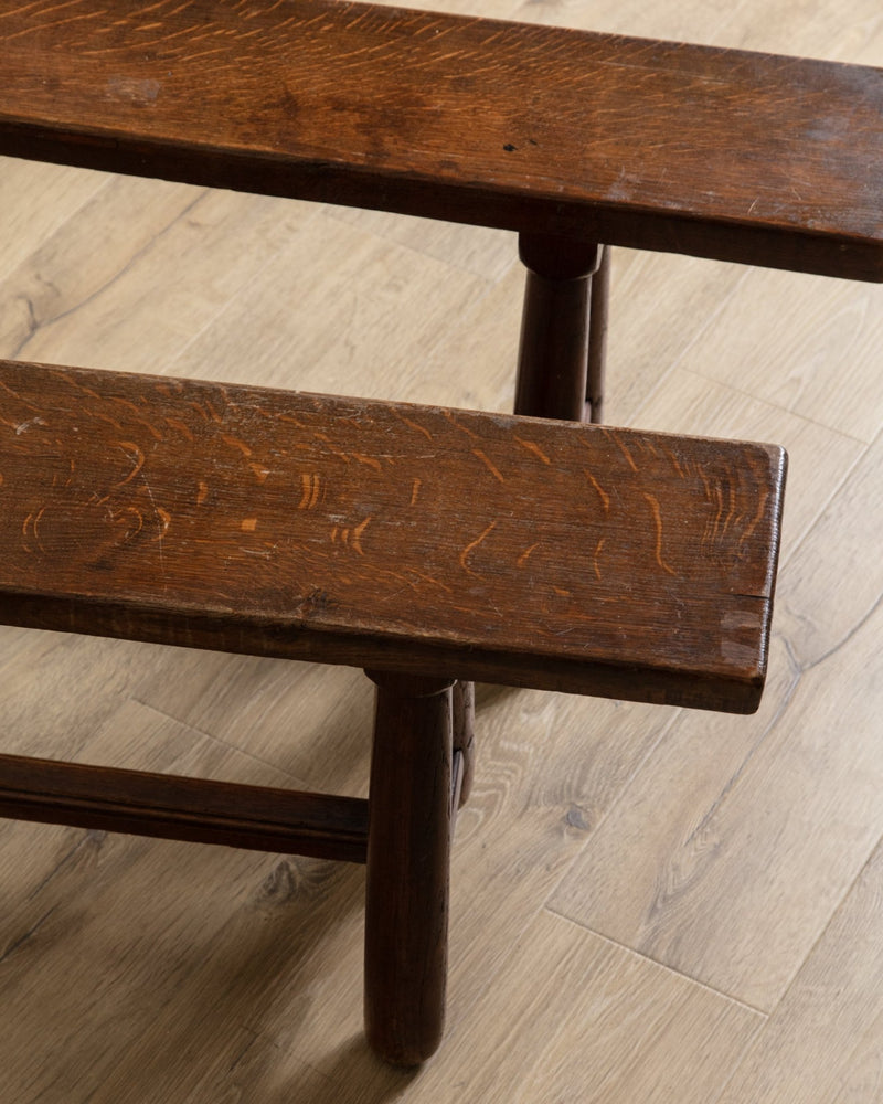 78" French Oak Wood Bench, France, 1920's (2 Available) - Lone Fox