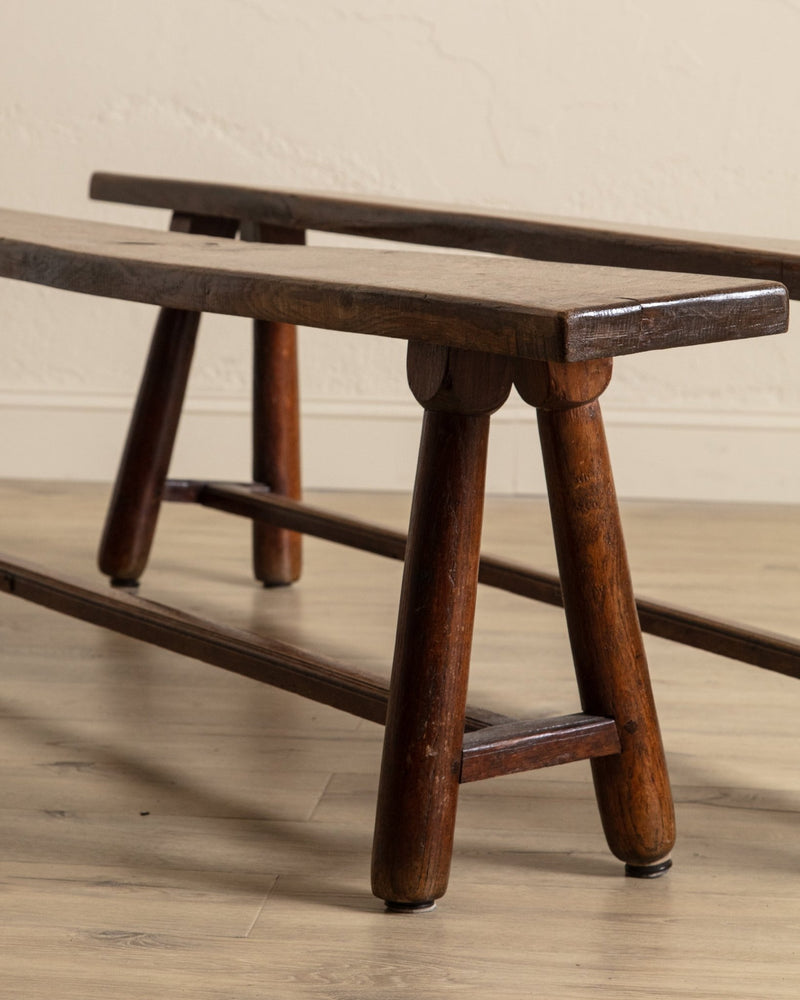 78" French Oak Wood Bench, France, 1920's (2 Available) - Lone Fox