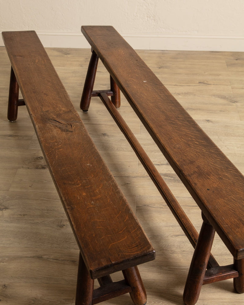 78" French Oak Wood Bench, France, 1920's (2 Available) - Lone Fox