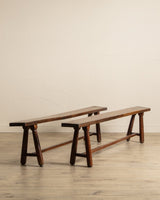78" French Oak Wood Bench, France, 1920's (2 Available) - Lone Fox