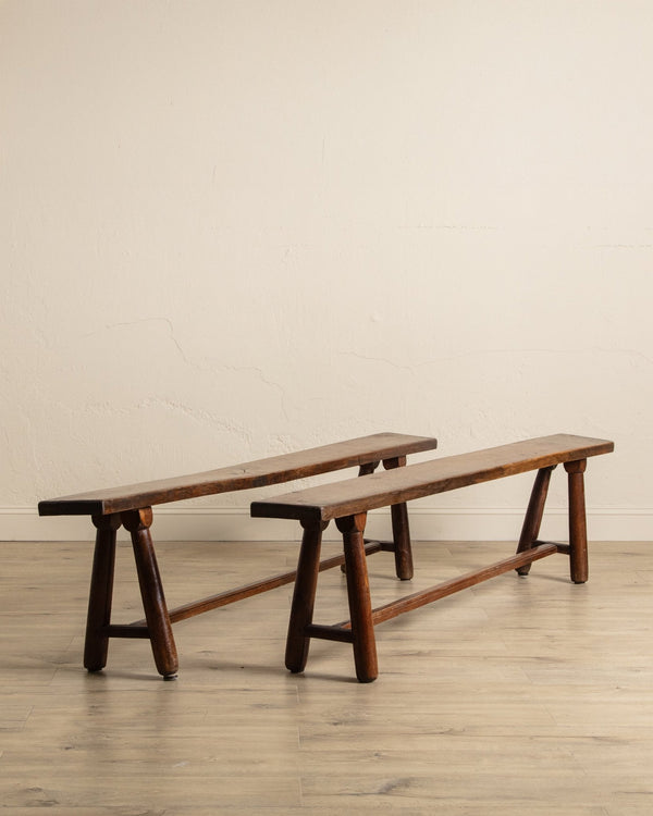 78" French Oak Wood Bench, France, 1920's (2 Available) - Lone Fox