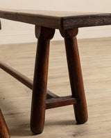 78" French Oak Wood Bench, France, 1920's (2 Available) - Lone Fox