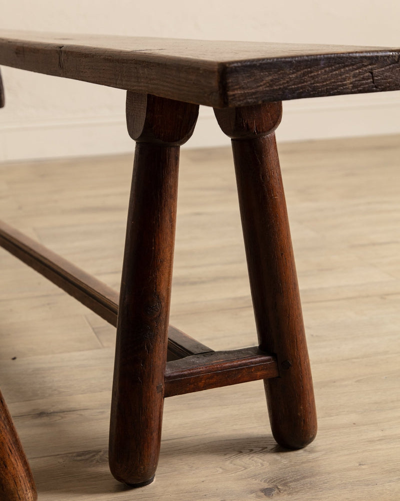 78" French Oak Wood Bench, France, 1920's (2 Available) - Lone Fox