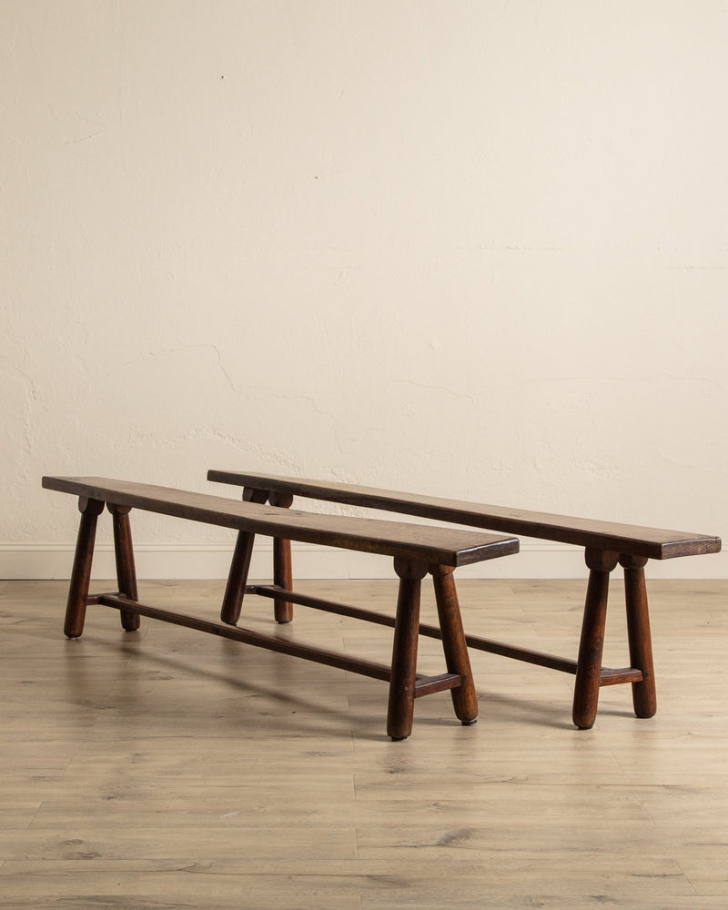 78" French Oak Wood Bench, France, 1920's (2 Available) - Lone Fox