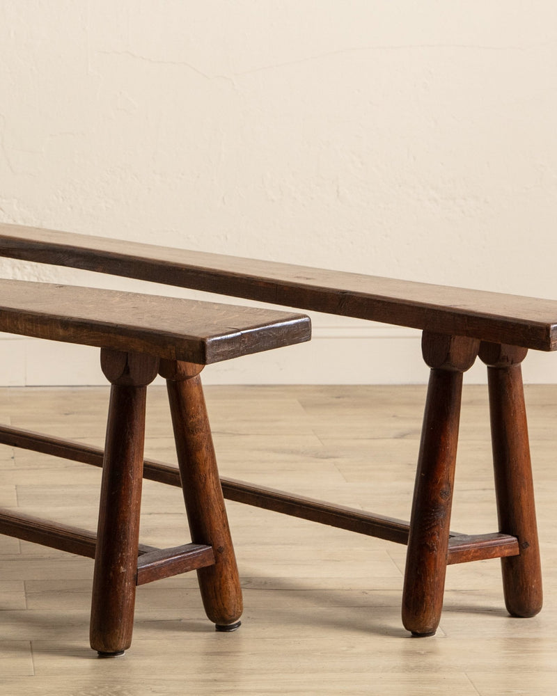 78" French Oak Wood Bench, France, 1920's (2 Available) - Lone Fox