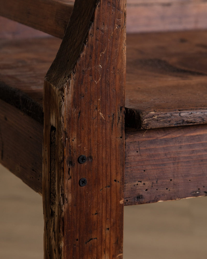 90" Antique Wood Bench w/ Shapely Top Edge - Lone Fox