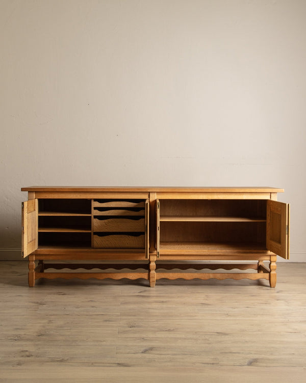 92" Danish Oak Sideboard w/ Wavy Apron by Henning Kjaernulf, 1970s's - Lone Fox