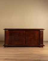 92" Mahogany & Bronze Pillar Mount Sideboard Manner of Andre Arbus, France, 1950's - Lone Fox