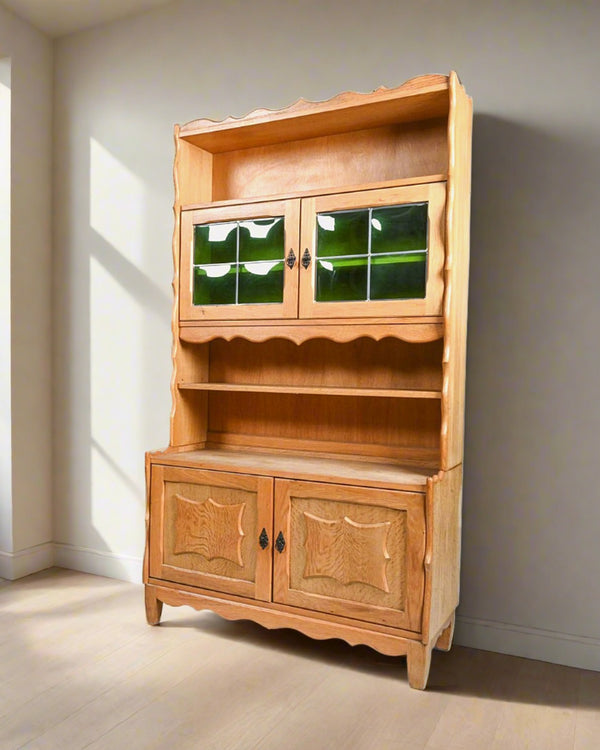 Kjaernulf Style Oak & Stained Glass Cabinets