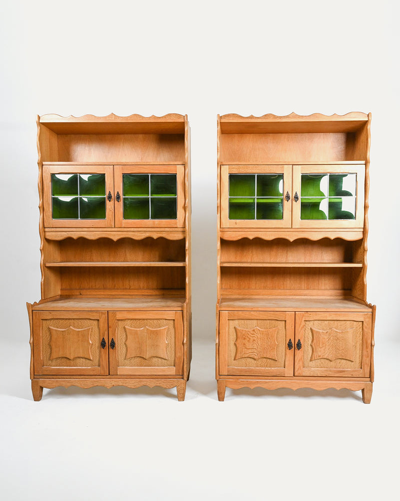 Kjaernulf Style Oak & Stained Glass Cabinets