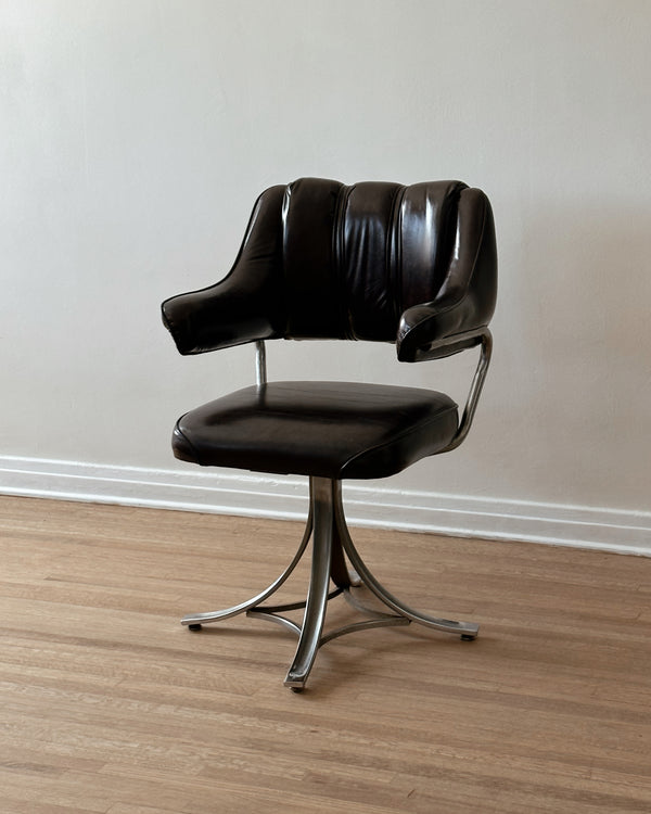Mid Century Chrome + Vinyl Swivel Chair
