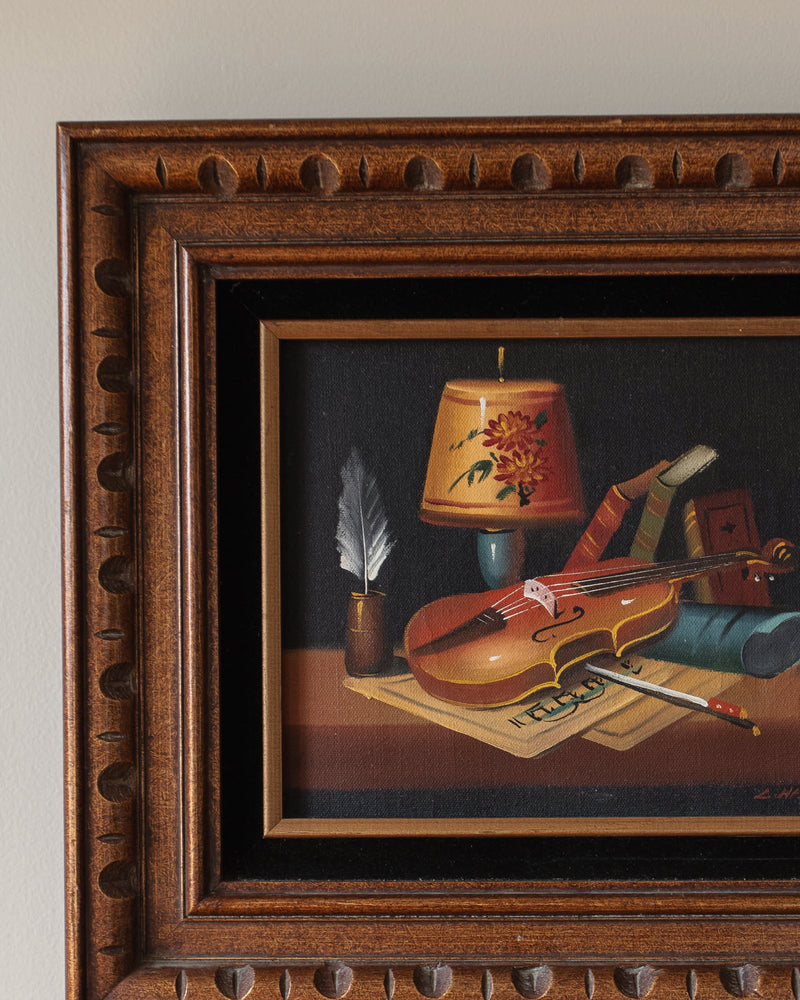 Signed Violin Still Life Painting by L. Hardy