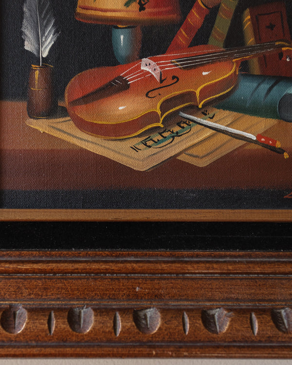 Signed Violin Still Life Painting by L. Hardy