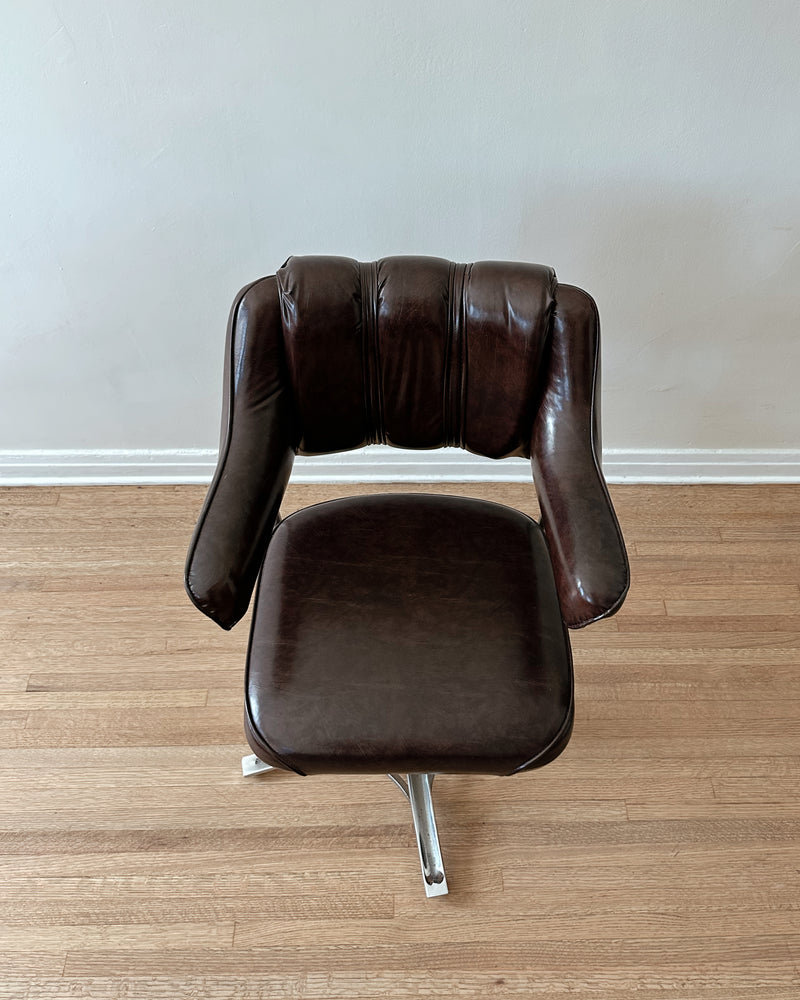 Mid Century Chrome + Vinyl Swivel Chair