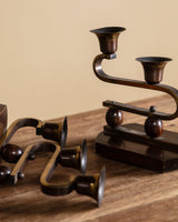 Pair of Brass and Wood Double Arm Candelabra, Scandinavian, 1940's
