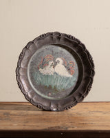 Large Scalloped Hand Painted Folk Art Metal Dish, European, Early 20th Century