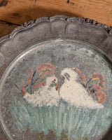 Large Scalloped Hand Painted Folk Art Metal Dish, European, Early 20th Century